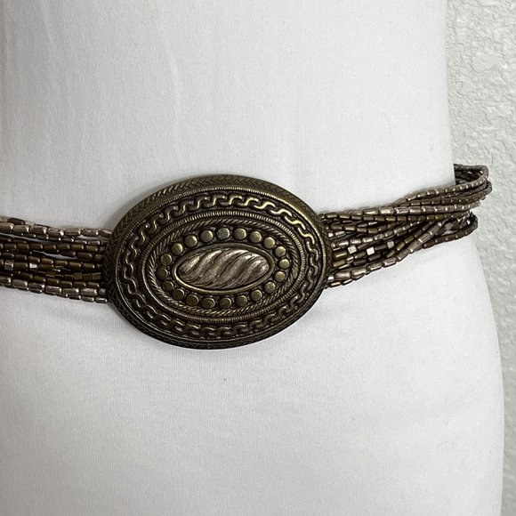 Chicos Metal Medallion Belt Multistrand Beaded Chain Womens Bronze Color Boho - Picture 10 of 11